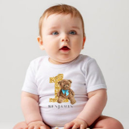 Blått och Guld 1:a födelsedag Nalle T Shirt
