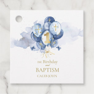 Blått och Guld 1:a födelsedag och Baptism Tack Gåvor Etiketter