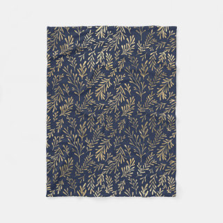 Blått och Guld Abstrakt Art Deco Löv Mönster  Fleecefilt