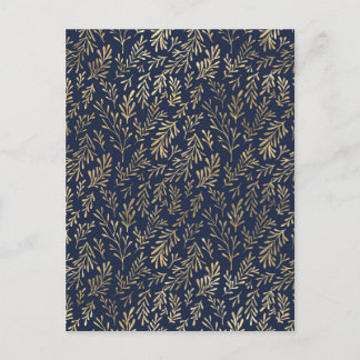 Blått och Guld Abstrakt Art Deco Löv Mönster Vykort
