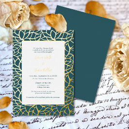 Blått och Guld Abstrakt Löv Mönster Bröllop