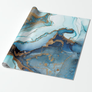 Blått och guld agate marble-emballage papper presentpapper