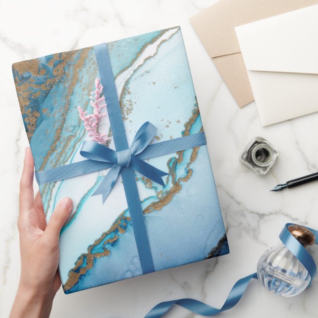Blått och guld agate marble-emballage papper presentpapper (Gifting)