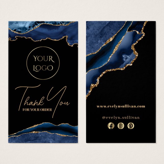 Blått och guld agate paket infogning visitkort (Framsida & baksida)