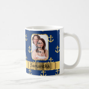 Blått och guld ankrar mönstrat kaffemugg