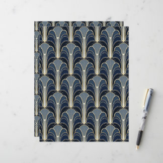 Blått och guld Art Deco fontän scrapbookpapper