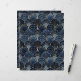 Blått och Guld Art Deco Scallop-skrapbok Papper