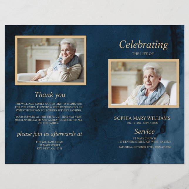 Blått och Guld-begravningsprogram | Serviceorder (Framsida)