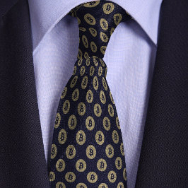 Blått och Guld Bitcoin Crypto Coin Mönster Slips
