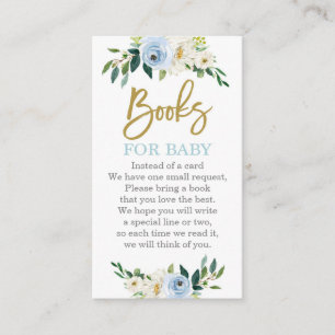 Blått och guld-blommigt-babydusch för med sig bok- tilläggskort