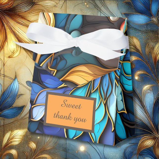 Blått och Guld Blommigt, glasaktigt Elegant bröllo Presentaskar (Skapare uppladdad)