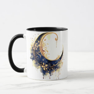 Blått och Guld-bohemiska halvmånen Måne Halloween Mugg