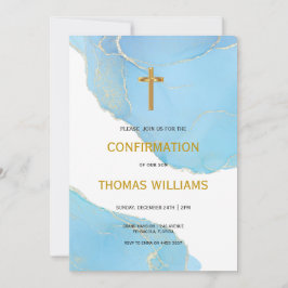 Blått och Guld Boy Bekräftelse Inbjudningar