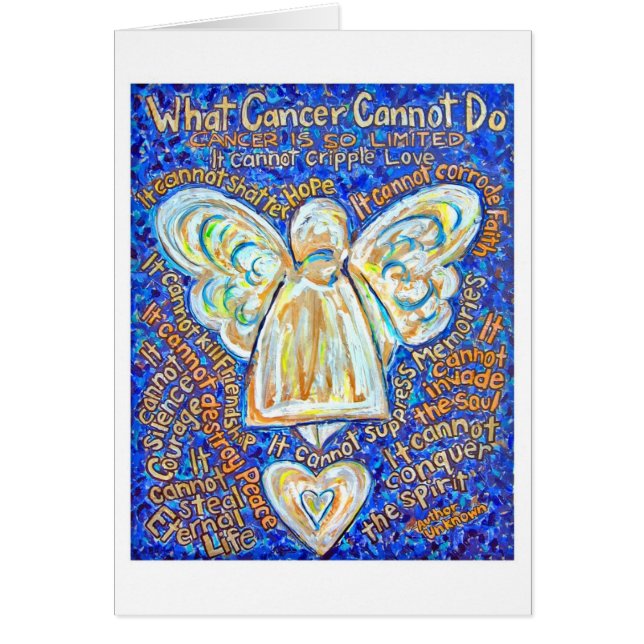 Blått och Guld Cancer Angel Card Hälsningskort (Framsidan)