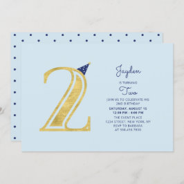 Blått och Guld | Cute Modern Boy 2:a födelsedagen  Inbjudningar