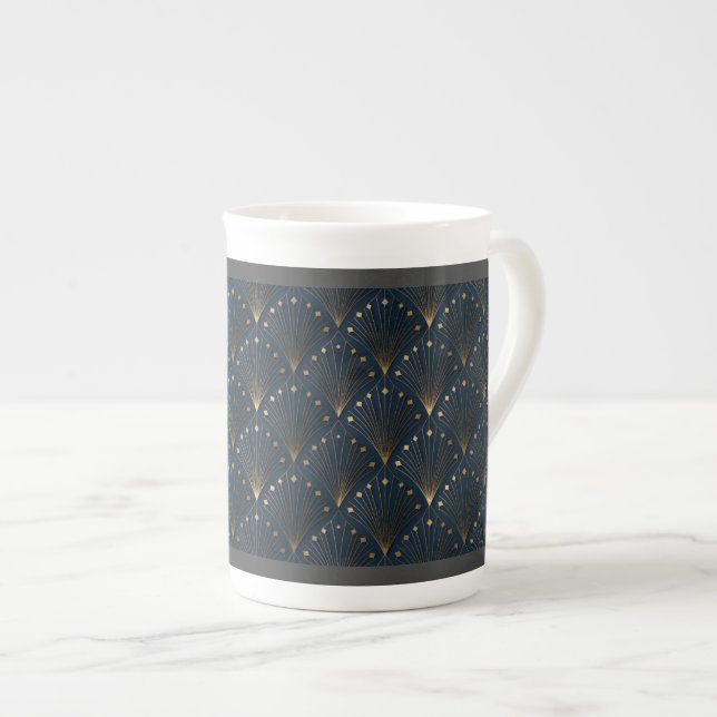 Blått Och Guld Dekorationsmönster Benporslin Mugg (Framsida höger)
