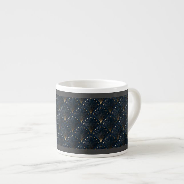Blått Och Guld Dekorationsmönster Espressomugg (Framsida höger)