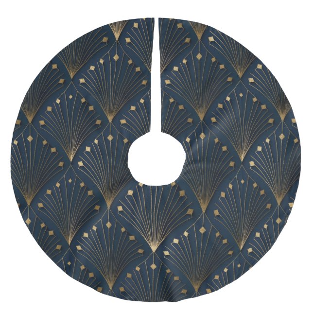 Blått Och Guld Dekorationsmönster Julgransmatta Borstad Polyester (Framsidan)