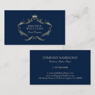 Blått och Guld Faux Glitter Ornate Ram Business C Visitkort