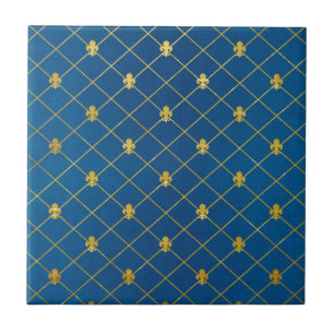Blått och guld. Fleur de Lis. Kakelplatta