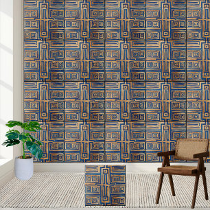 Blått och Guld Geometric Ancient Grekiska Nyckel T Kakelplatta