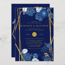 Blått och Guld Geometrisk Blommigt Bröllop