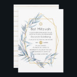 Blått och Guld-geometrisk eukalyptus Bat mitzvah Inbjudningar<br><div class="desc">Elegant av eukalyptus löv från bat mitzvah inbjudan designat för att snabbt och enkelt kunna anpassas till dina händelsespecifikationer.</div>