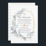 Blått och Guld-geometrisk eukalyptus Bat mitzvah Inbjudningar<br><div class="desc">Elegant av eukalyptus löv från bat mitzvah inbjudan designat för att snabbt och enkelt kunna anpassas till dina händelsespecifikationer.</div>