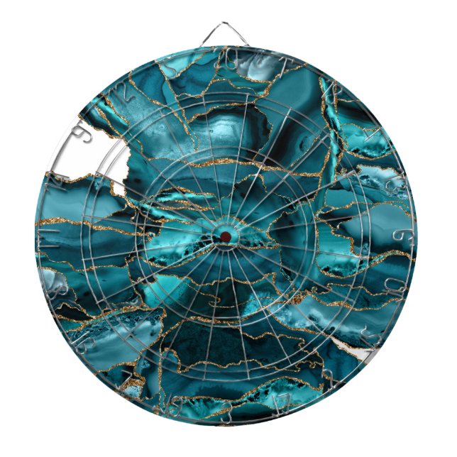 Blått och guld glitter agate darttavla (Framsidan)