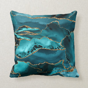 Blått och Guld Glitter Agate Kudde