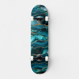 Blått och guld glitter agate mini skateboard bräda 18,5 cm
