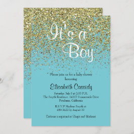 Blått och Guld Glitter, sprinklöda Inbjudan