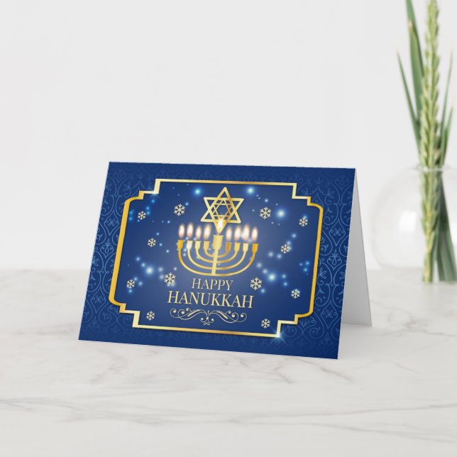 Blått och Guld Hanukkah-fotokort Helgkort (Framsida)
