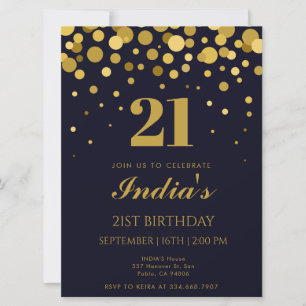 Blått och Guld-konfetti, 21:a födelsedagen Party Inbjudningar