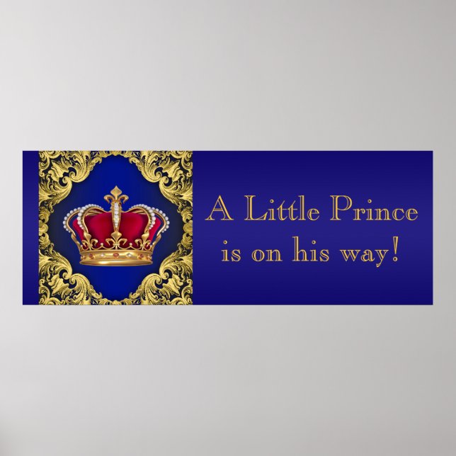 Blått och Guld Krona Prince Baby Shower Banner Poster (Framsidan)