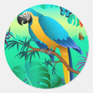 blått och guld macaw runt klistermärke