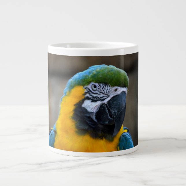 Blått och guld makaw parrot, huvud c jumbo mugg (Framsidan)