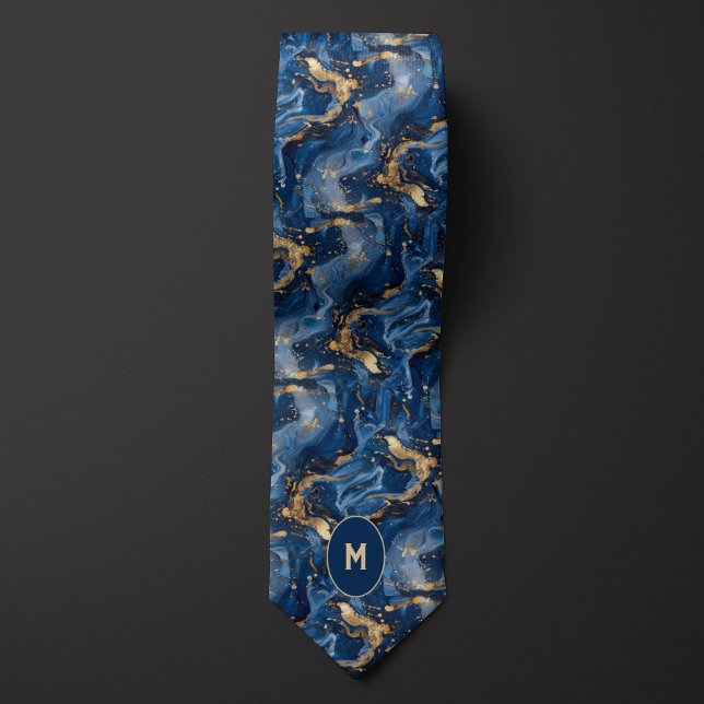 Blått och Guld marmorerat monogram Slips (Skapare uppladdad)