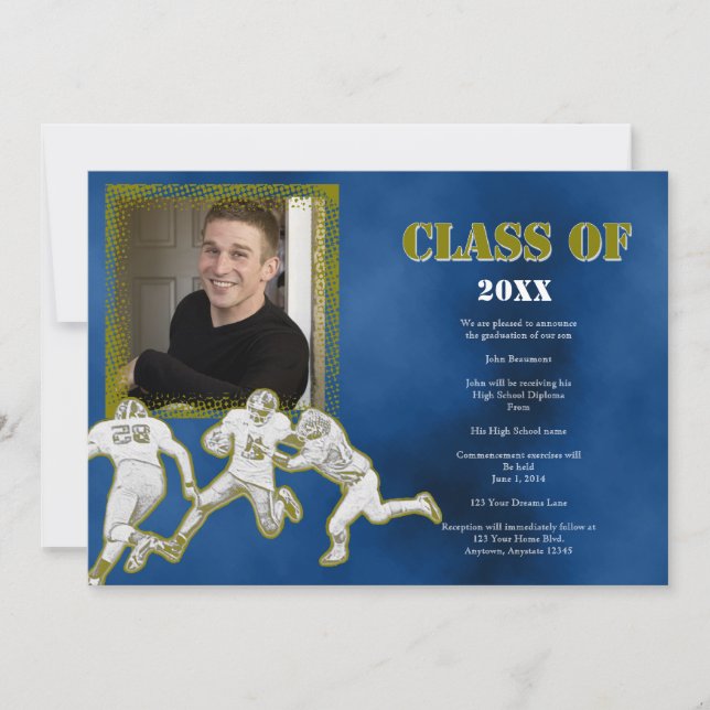 Blått och Guld-meddelande om fotboll Studenten Inbjudningar (Framsida)