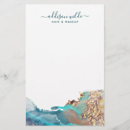 Blått och Guld, modern konst i flytande vattenfärg Brevpapper