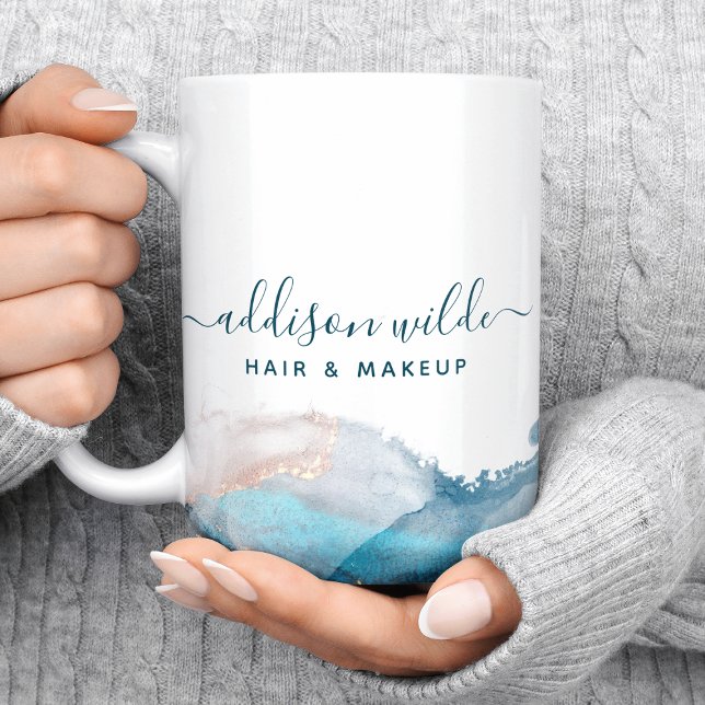 Blått och Guld, modern konst i flytande vattenfärg Kaffemugg (Skapare uppladdad)