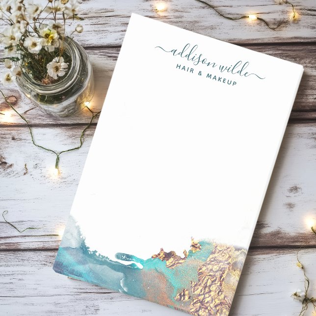 Blått och Guld, modern konst i flytande vattenfärg Post-it Block (Skapare uppladdad)