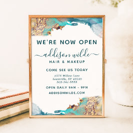 Blått och Guld, modern konst i flytande vattenfärg Poster