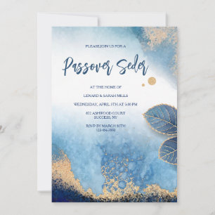 Blått och Guld Modern Pesach-inbjudan Inbjudningar