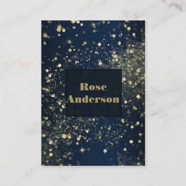 Blått och Guld mousserande Ljus Glam Gnistra Glitt Visitkort (Framsida)