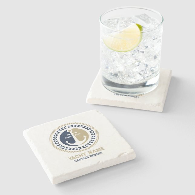 Blått och guld nautiska båtankare stenunderlägg (Sidan)