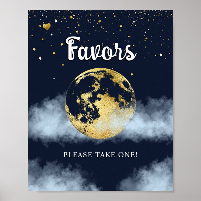 Blått och Guld över Måne favoritskylt för babyskor Poster (Framsidan)