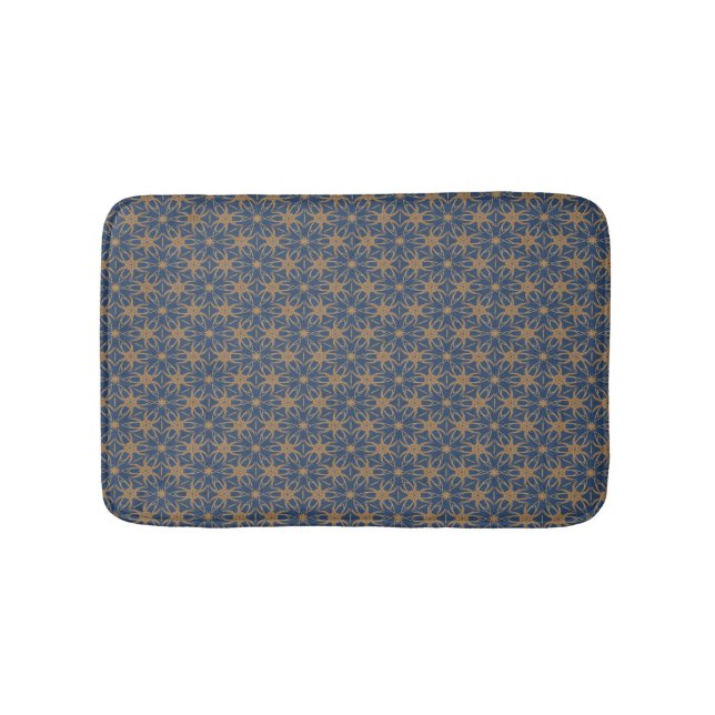 Blått och Guld Petal Design Badrumsmatta (Framsidan)