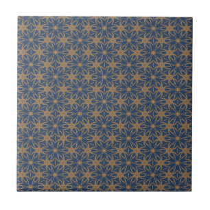 Blått och Guld Petal Design Kakelplatta