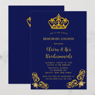 Blått och Guld Royal Bridesmaids Luncheon Inbjudningar